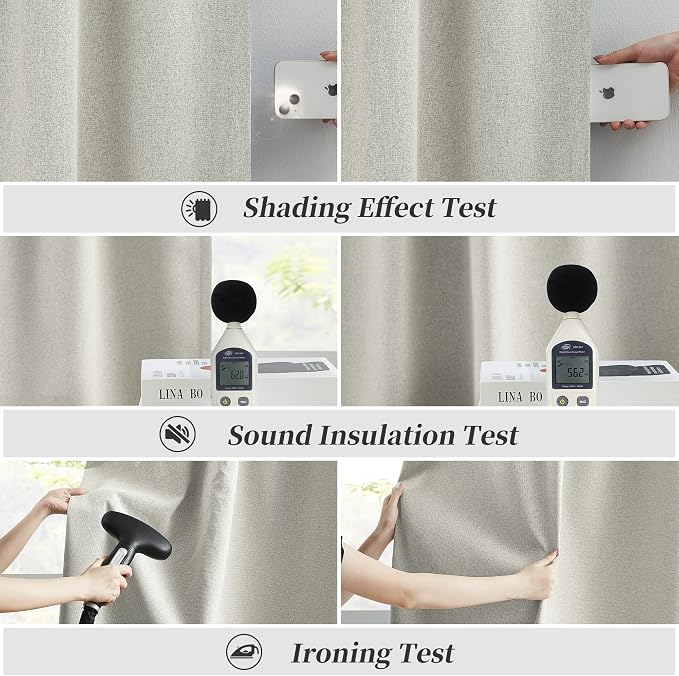 Greyish Beige Blackout Linen Curtains 45 Inches Long, Completely Blackout - Image 6