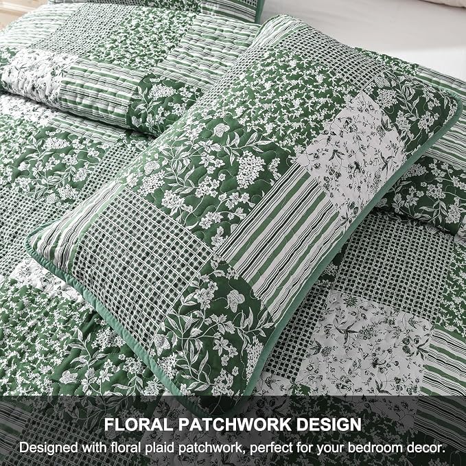 Mybedsoul Green Quilt Set Full Size, Patchwork Reversible Bedding Set | Soft - Image 6