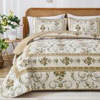 Anibedding Floral Quilt Set Queen, Retro Brown Flower Quilts 3PCs Bedspread | - Image 8