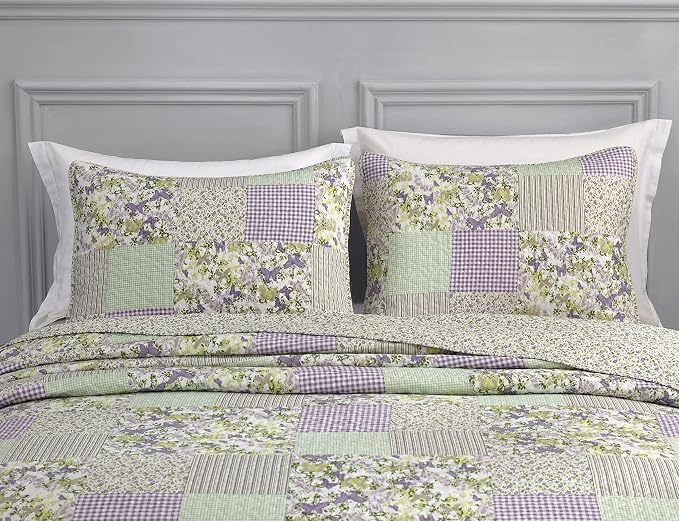 Chezmoi Collection Daisy 2-Piece Printed Patchwork Quilt Set - Image 3