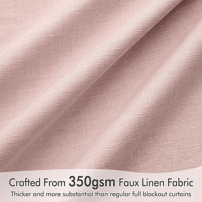 MIULEE 100% Blackout Back Tab Pleat Linen Curtains 50" Wx120 L, Light Pink | 2 - Image 4