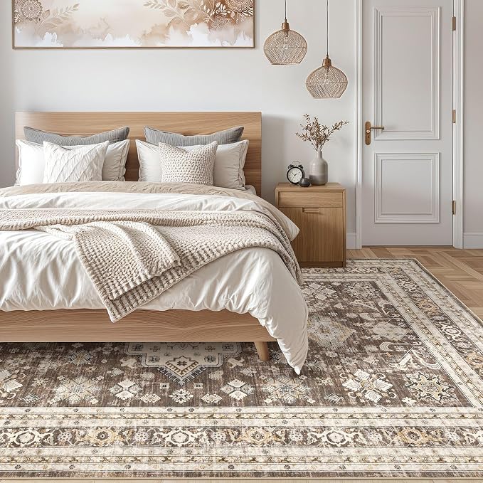 cotiled 7x9 Area Rug for Living Room, Traditional, Dark Brown | Soft Distressed - Image 7