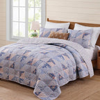 King Quilt Set-3 Pieces Soft Bedding Lightweight Floral Patchwork Coverlet | - Image 7