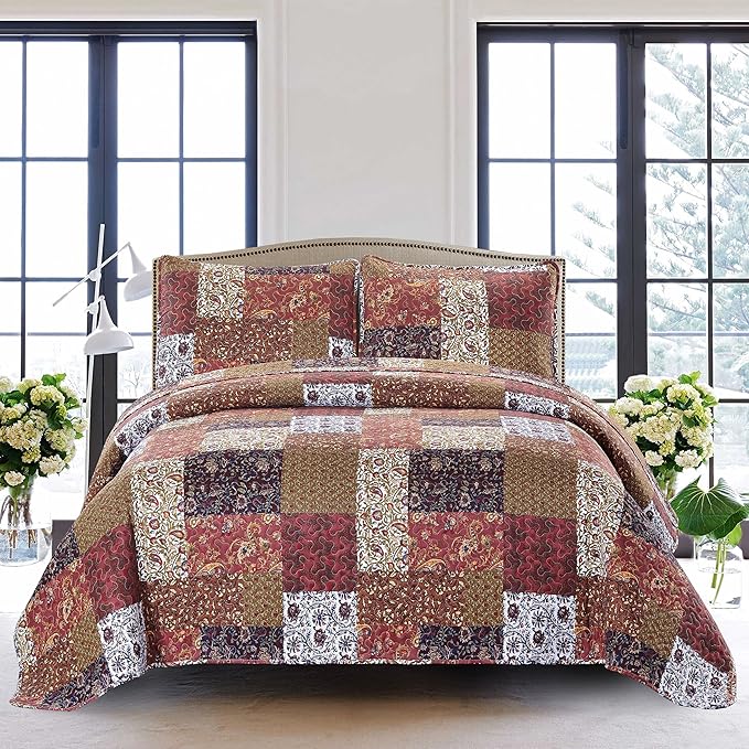 SLPR - Red Riches Patchwork Quilt Set, Fall Bedding, King by SLPR
