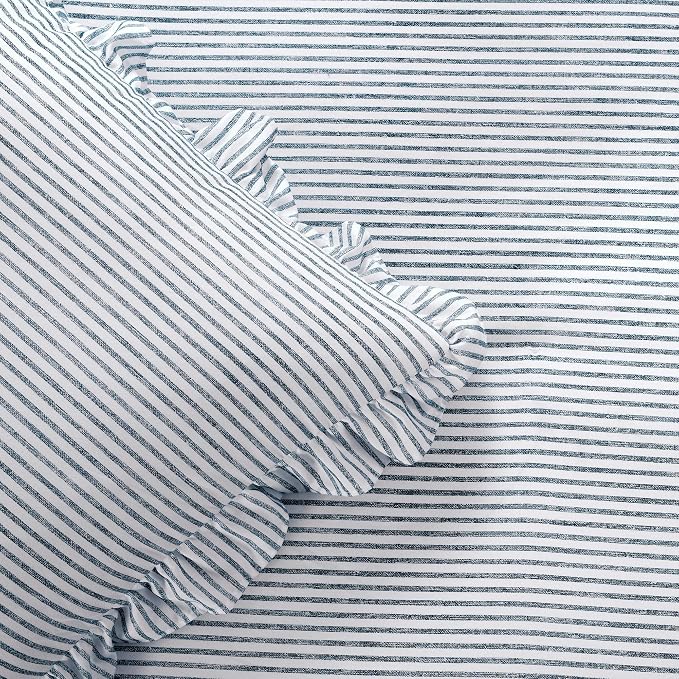 Lush Decor Ticking Stripe Bedspread King Size 3 Piece Set Navy - Image 4