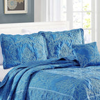 Home Soft Things Damask 4 Piece Bedspread Set, Scalloped Edge Reversible Quilt - Image 3
