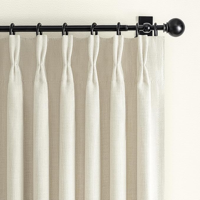 Blackout Memory Trained Pleated Linen Cream Beige Curtains 96 Inches Long - Image 9