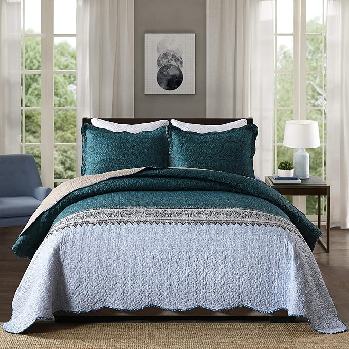 3-Piece Queen Quilt Set Quilted Bedspread Oversized Microfiber Soft Lightweight by Travan