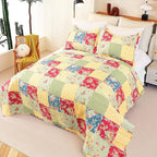Cmfshape Summer Floral Queen Quilted Bedspread, Romantic Pink Quilt Set - Image 3